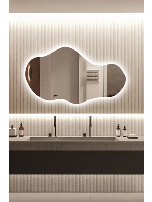 Faw Decor LED Işıklı Asimetrik Model Dekoratif Duvar Aynası, Modern Eşsiz Ayna, Ayna Duvar Dekorasyon Ürünü