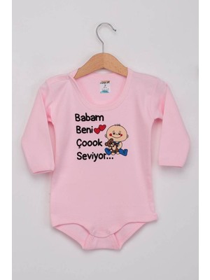 Minisoft Babam Beni Çok Seviyor Kız Bebek Uzun Kollu Zıbın | Pembe