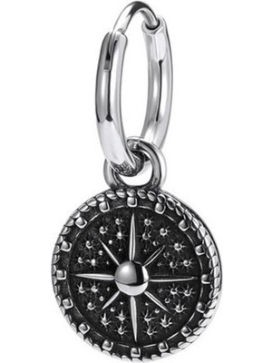 NorthShore Black Sun & Pusula Aksesuarlı Halka Octagon Erkek 316L Çelik Küpe