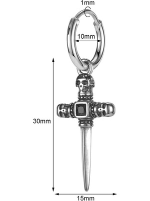 NorthShore Gotik Sword & Skull Zirkon Taşlı Kılıç Haç Çarmıh 316L Çelik Erkek Küpe