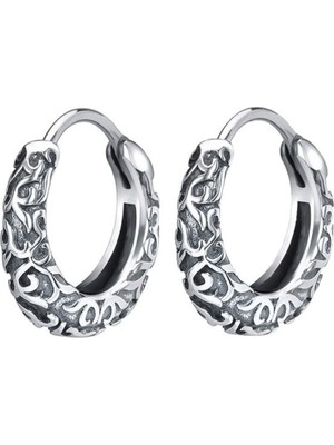 NorthShore Butik Desenli Vintage Halka Geçirmeli 316L Çelik Erkek Küpe (Çift)