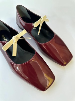 Dicle Polat Shoes Bowin Bordo Küt Burun Kurdale Detaylı Kadın Babet