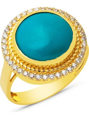 Bilezikci 14 Ayar Yuvarlak Firuze Taşlı Altın Yüzük