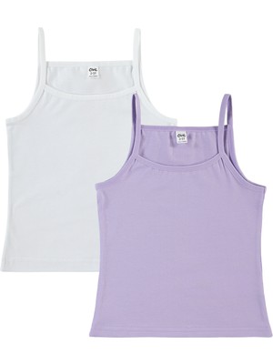 Civil Girls Civil Kız Çocuk 2'li Atlet Set Beyaz-Lila %96 Pamuk 2-10 Yaş Rahat Kesim