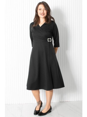 Fahima Broş Detaylı Abiye Elbise Siyah FHM912