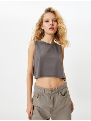 Koton Kolsuz Basic Crop Tişört Bisiklet Yaka Pamuklu