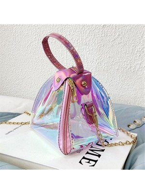 Luoxg Gümüş Mini Küçük Çanta Kadın 2022 Yeni Üçgen Zongzi Lazer Çanta Sevimli Tek Omuz Zinciri Crossbody Pvc Çanta (Yurt Dışından)