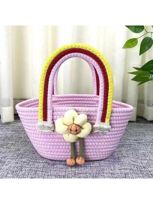 Luoxg Pembe 1 Bolsos De Mujer Yeni Moda Çiçek Gökkuşağı Çanta Pamuk Halat Dokuma Çanta Düğün Hediyesi Joker Çanta (Yurt Dışından)