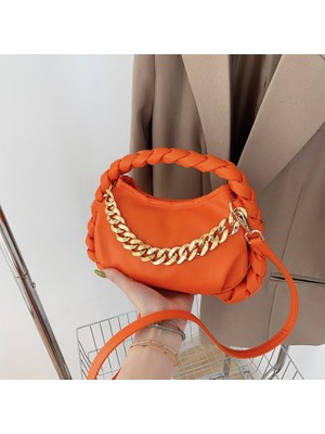 Luoxg Kahverengi Zincir Çanta Yeni Trendy Pu Deri Crossbody Çanta Örgü Kolu Düz Renk Çanta Bayan Çanta Moda Kadın Çanta Omuz (Yurt Dışından)