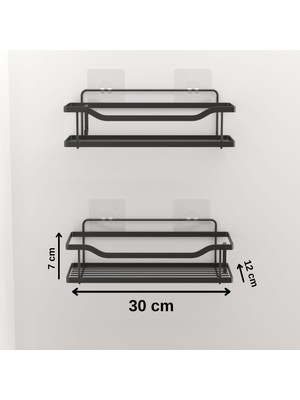 Tekno-tel Teknotel Yapışkanlı Kancalı 2 Adet Banyo Rafı Mat Siyah ST285H