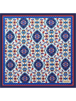 Bursa İpek Lacivert Çini Desen Ipeksi Mendil