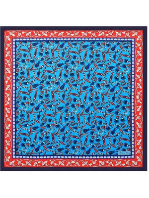 Bursa İpek Turkuaz Lale Karanfil Desen Ipeksi Mendil