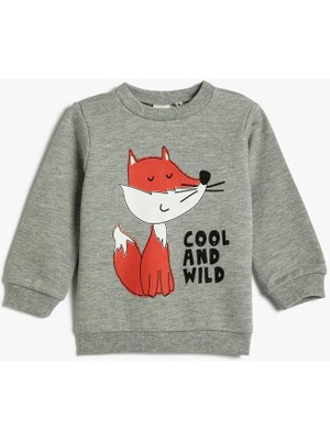 Koton 4Wmb10064Tk Grm Gri Melanj Erkek Bebek Pamuk Jersey Sweatshirt