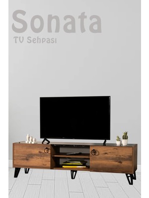 Sandalie Sonata Tv Ünitesi - Ceviz/siyah 160 cm 2 Kapaklı + 2 Raflı Tv Sehpası