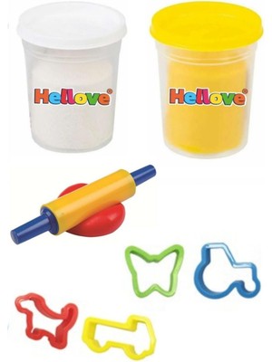 Hellove 2 Adet Oyun Hamuru + Oyun Hamuru Için Merdane ve Kalıp Seti Play Dough
