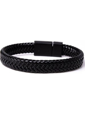 Shopiolog Unisex Çift Sıra Kahverengi Beyaz Deri Bileklik