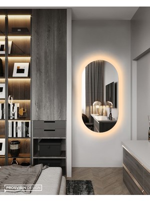 Faw Decor LED Işıklı Oval/kapsül Model Dekoratif Duvar Aynası, Modern Eşsiz Ayna, Ayna Duvar Dekorasyon Ürünü