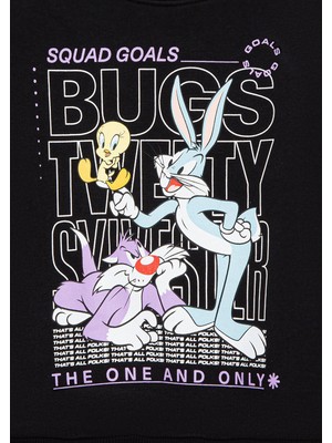 Mavi Bugs Bunny Baskılı Siyah Sweatshirt 7S10034-900