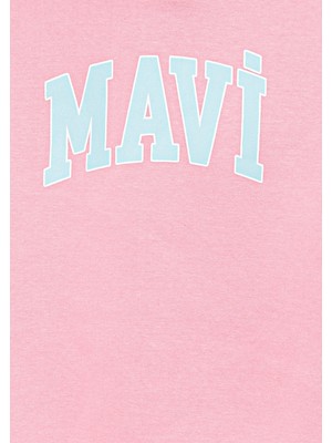 Mavi Logo Baskılı Kapüşonlu Pembe Sweatshirt