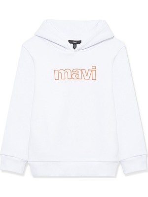 Mavi Logo Baskılı Kapüşonlu Beyaz Sweatshirt 6S10041-620