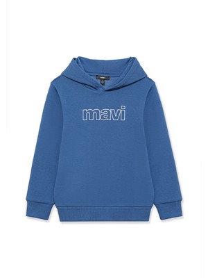 Mavi Logo Baskılı Kapüşonlu Mavi Sweatshirt 6S10041-70719