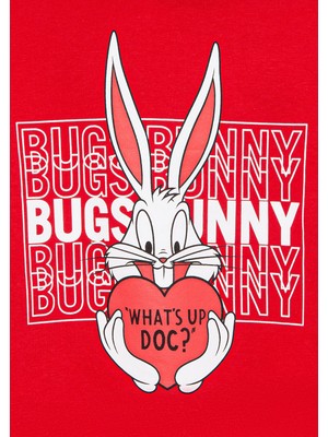 Bugs Bunny Baskılı Kapüşonlu Kırmızı Sweatshirt7S10036-70471