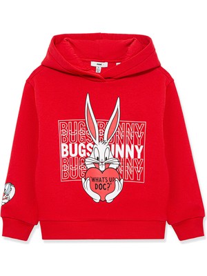 Bugs Bunny Baskılı Kapüşonlu Kırmızı Sweatshirt7S10036-70471