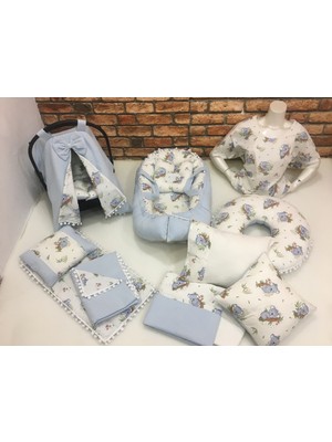 Buse Baby Home Mavi Çok Amaçlı Babynest , Puset Örtüsü ve Minderi , Alt Açma ve Battaniye, Nevresim Takımı 15'li Set