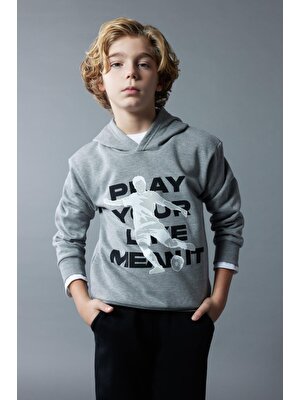 DeFacto Erkek Çocuk Kapüşonlu Baskılı Kalın Sweatshirt B5950A823WN