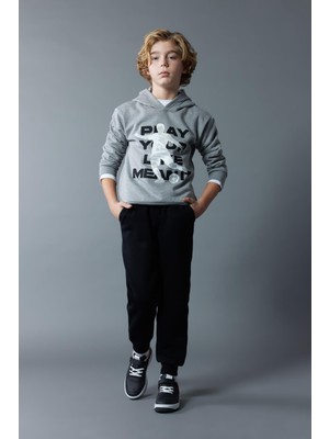 DeFacto Erkek Çocuk Kapüşonlu Baskılı Kalın Sweatshirt B5950A823WN