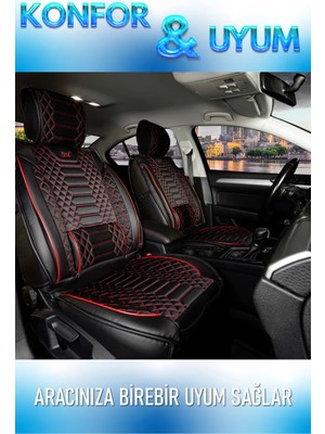 Şahinler honda Legend Uyumlu Lüks Deri Oto Koltuk Kılıfı Ön Arka Set Siyah Kırmızı Marjinal Model Şhnlr