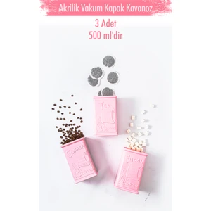 EW's Kitchenware Akrilik Soft Pembe Şeker Kahve Çay Kavanozu 500 ml (Vakum Kapak )