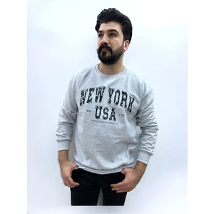 Gri Bisiklet Yaka Erkek Baskılı Sweatshirt