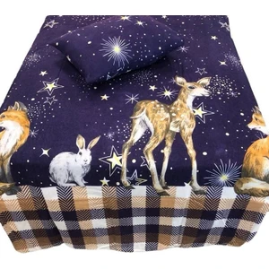 Out Flanel Pazen  Kumaş Lacivert Bebek Nevresim Seti 2'Li