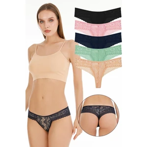 Kadın Full Dantelli Tanga  Külot 5li Paket Set - KTS4007