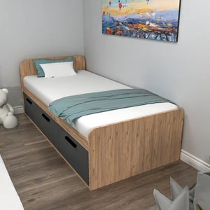 Akser 90x190 Cm Yatak Uyumlu 3 Kapaklı Dolaplı Tek Kişilik Karyola Atlantik Çam Antrasit - Akser