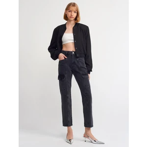 71366 Önü Parçalı Kargo Denim Pantolon-Siyah