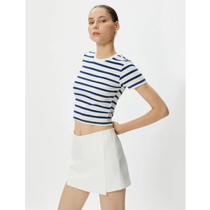 Crop Tişört Kısa Kollu Bisiklet Yaka Viskon Kumaş Karışımlı