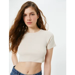 Basic Crop Tişört Ribanalı Kısa Kollu Bisiklet Yaka Slim Fit