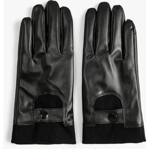 Deri Görünümlü Eldiven Çıtçıt Düğmeli