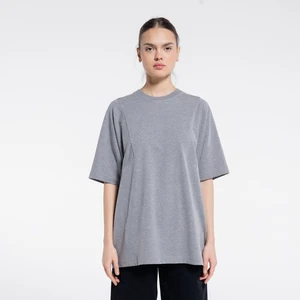Friday Offset Tio Kadın Gri Melanj  Pamuk Bisiklet Yaka Ekstra Oversize Tişört