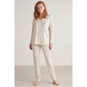 Kadın Bej Uzun Kollu Pijama Takımı W616
