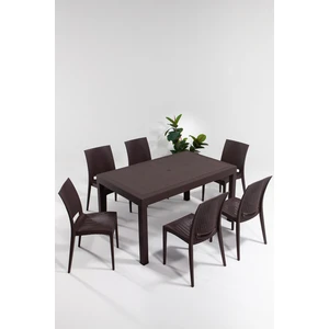 Rattan Large Kahve Masa Takımı Bahçe&balkon 1 Masa + 6 Sandalye