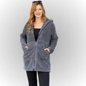 Kadın Kapşonlu Uzun Peluş Tunik Ceket