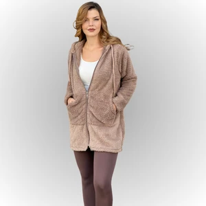 Kadın Kapşonlu Uzun Peluş Tunik Ceket