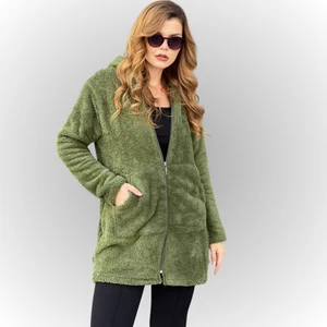 Kadın Kapşonlu Uzun Peluş Tunik Ceket