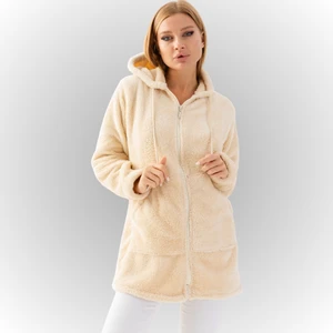 Kadın Kapşonlu Uzun Peluş Tunik Ceket