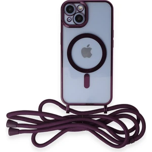 Eyl Techno  iPhone 14 Kılıf Boyun ve Omuz Ip Askılı Kablosuz Şarj Uyumlu 1.kalite - Derin Mor