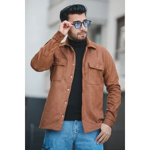Udeq Slim Fit Çift Cep Kapaklı Likralı Süet Erkek Gömlek