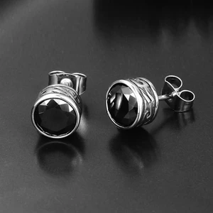 Vintage Büyük Tribal Desenli Çivi Model Zirkon Taşlı King Size 316L Çelik Erkek Küpe